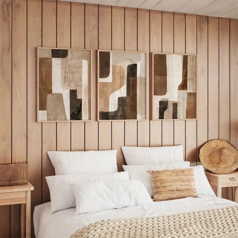 LTjiajuypd Stampe artistiche astratte neutre per pareti, poster su tela in legno marrone e beige, arredamento moderno bohémien per la casa (60x85 cm - 3 pezzi)