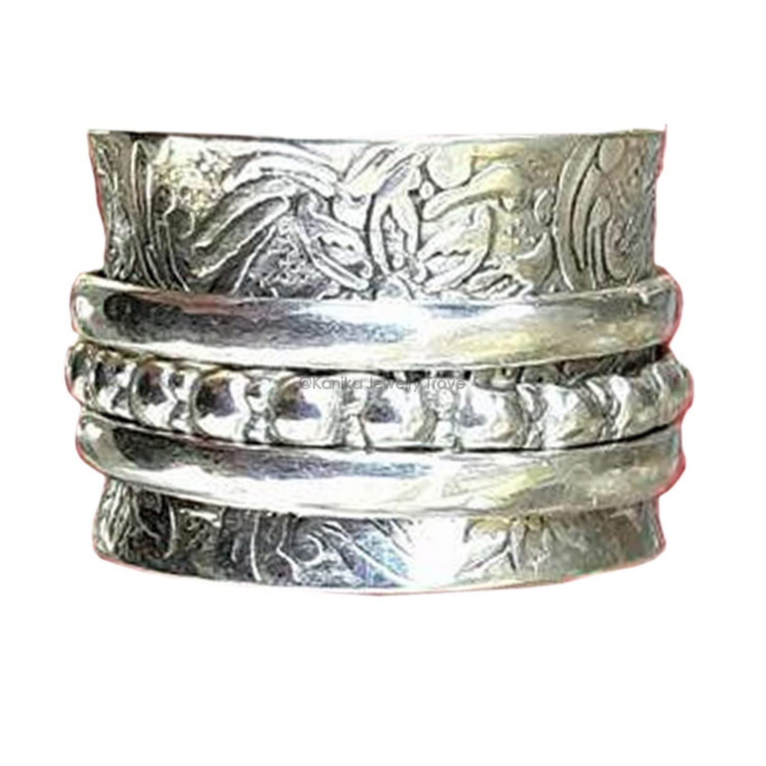 Blume Textur Spinner Ring Spinner Band Ringe, Angst Ring für Meditation, 925 Sterling Silber Spinner Band Ringe für Frauen, Geschenk Ring zum Muttertag (Größe 7)
