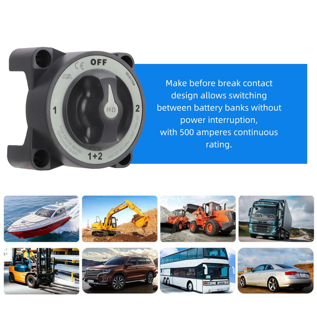 500a Interruttore di Stacco Batteria Marina Selettore Batteria a 4 Posizioni per Impieghi Gravosi per Barca Camper, Interruttore di Interruzione Interruttore di Spegnimento