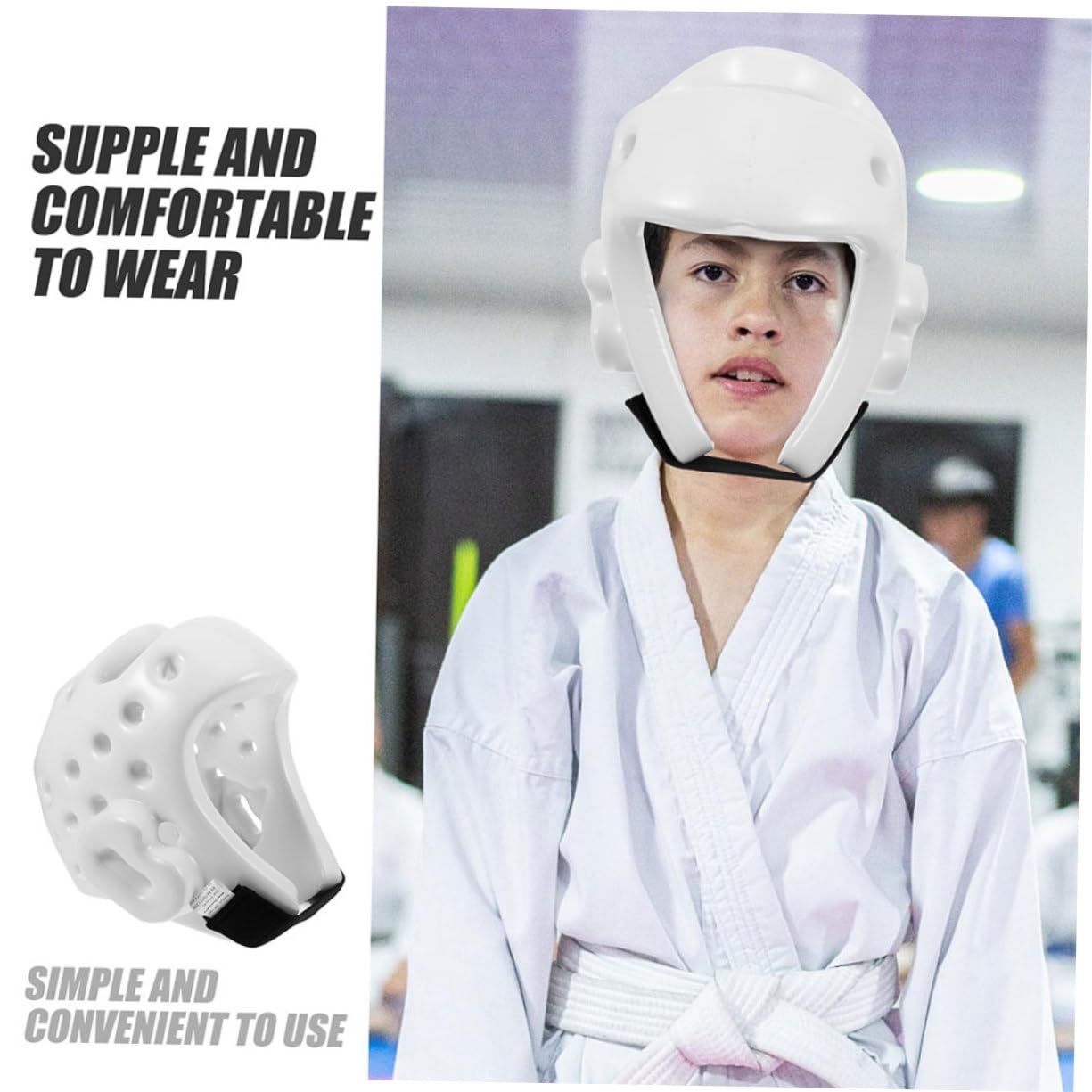 Happyyami Caschetto Protettivo per Ragazzi in Pu Bianco, Casco da Boxe Sicuro e Traspirante per Taekwondo e Karate, per Allenamenti e Sparring
