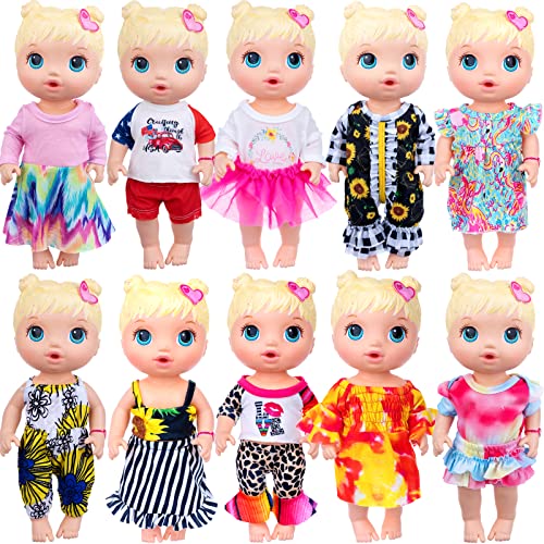 UNICORN ELEMENT 10 Sets Baby Doll Clothes for 12 Inch Baby Girl Alive Dolls - Included Dresses, T-Shirts, Pants, Jumpsuits and Underwear