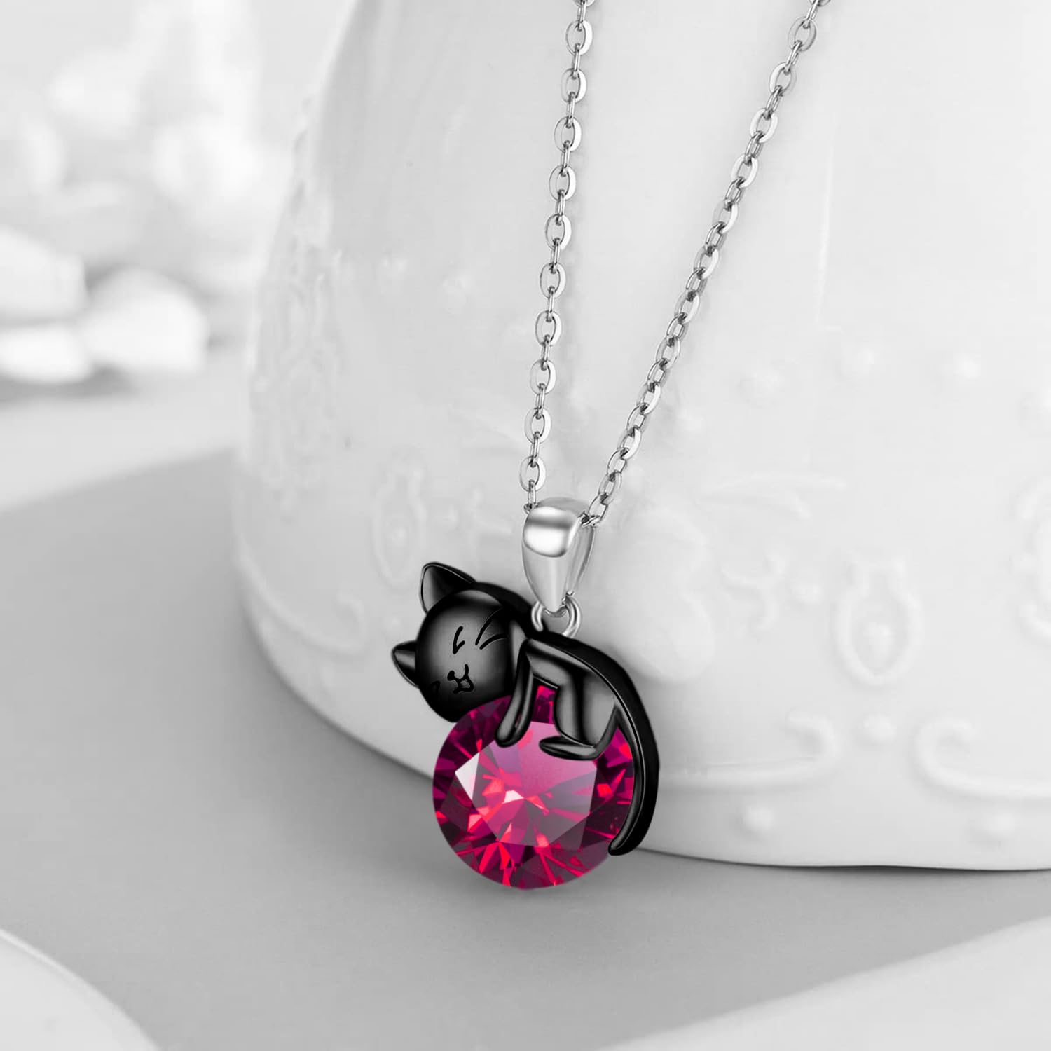 Vadmans Gatto Nero Collana in Argento Sterling Gatto Ciondolo di Pietra Portafortuna Gioielli per Donne Amanti dei Gatti Regali