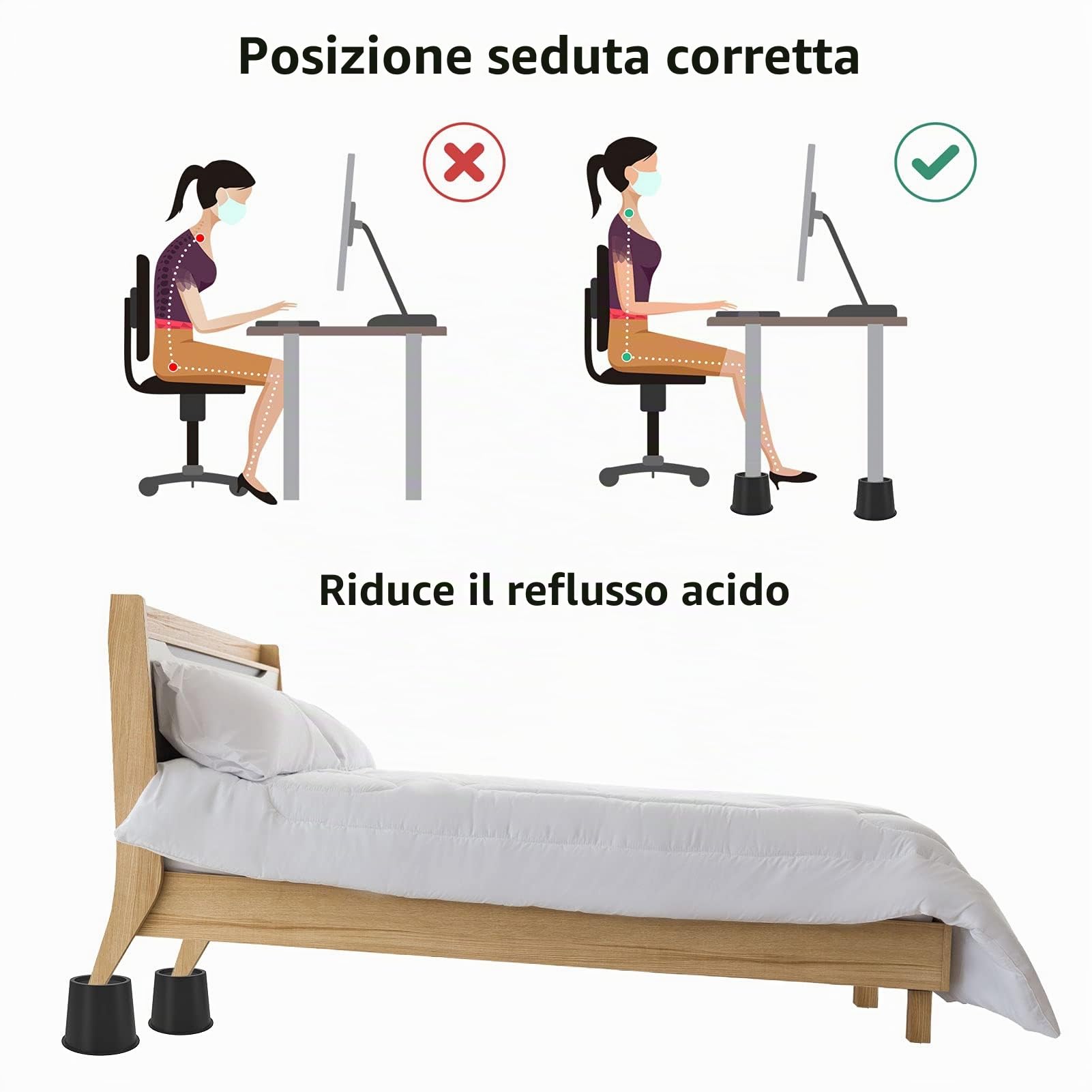 Uping Rialzi di Letto Rialzi per Tavolo o Rialzi per Mobili Aggiungi Altezza di 8CM (4 Pezzi, Nero)