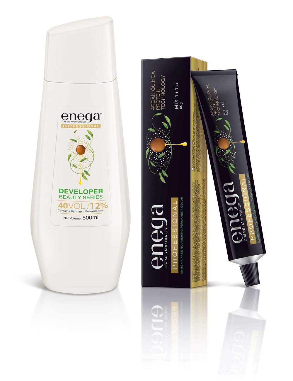 Enega Professional Cream Hair Color with Argan Oil and Green Tea Extract (60 g, Golden Brown 4.3) with 500ml 6% Professional Developer Bottle