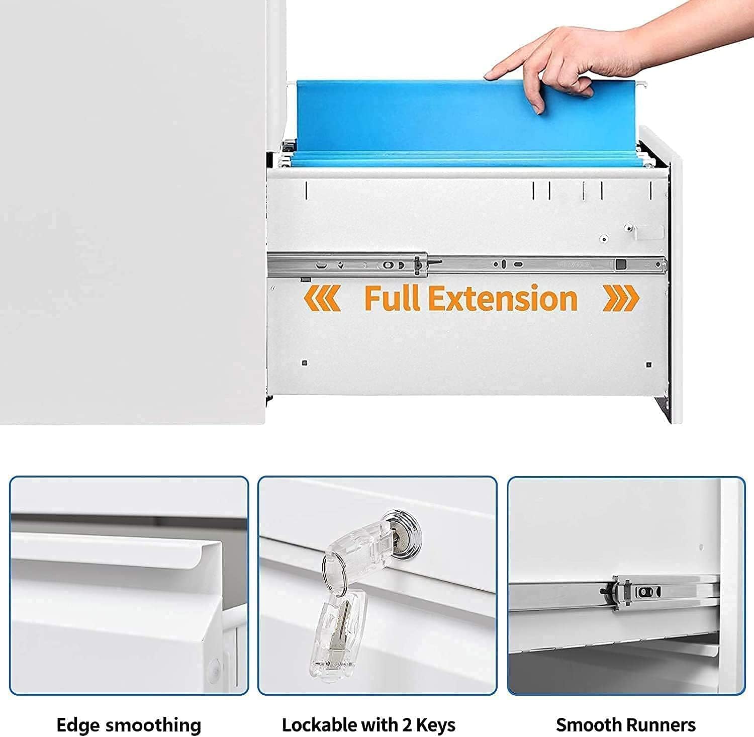 Bonusall 4 Drawer Lateral File Cabinet with Lock, Locking Metal lateral Filing Cabinet for Office Steel lateral File Cabinet, Large Horizontal File Cabinet Locked by Keys, White : Office Products