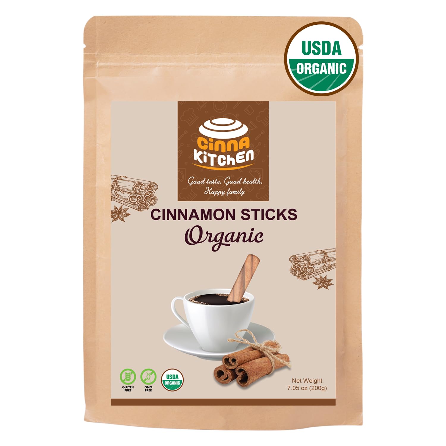 Cinna Kitchen - Organic Vietnamese Cinnamon Stick, (7.0 Ounces), Premium Saigon Cinnamon Stick Bulks, Raw Cinnamon Stick Spice, Non GMO, Certificated Organic