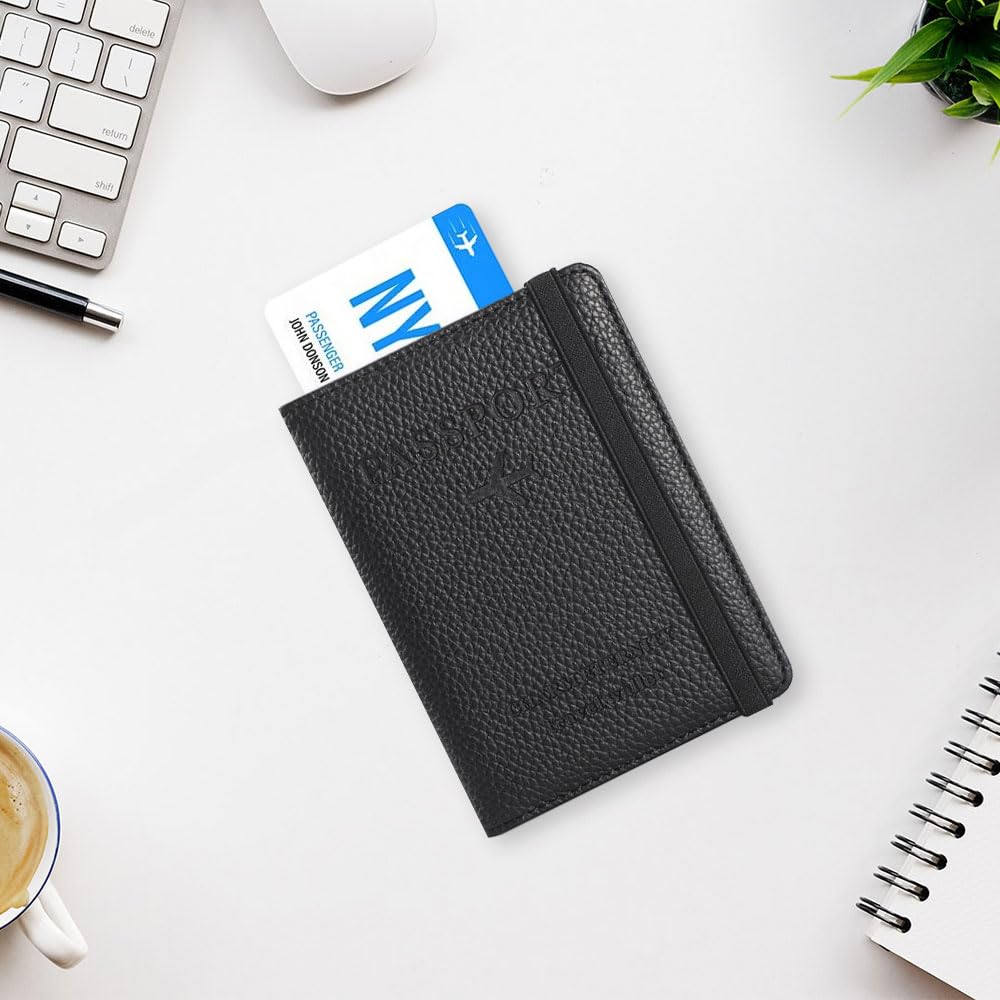 Etui na paszport, etui na paszport z blokadą RFID, uchwyt na paszport dla kobiet i mężczyzn, portfel podróżny, organizer na karty kredytowe, dowód osobisty i dokumenty podróżne (czarny)