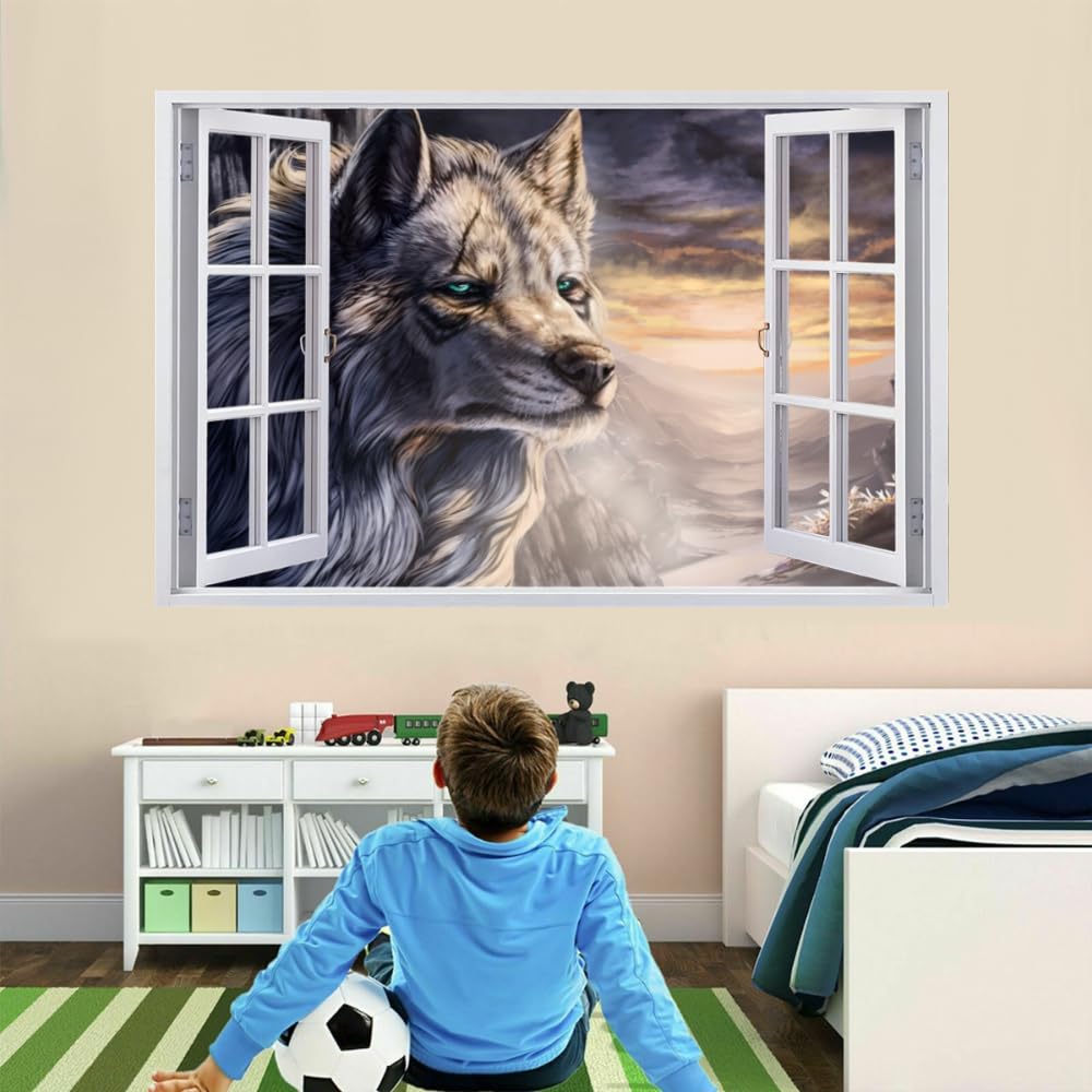 Vinilos Decorativos 3D Rotos Lobo Tatuaje De Pared Vinilo Extraíble Decoración Del Hogar Calcomanías Para Bebé Guardería Niña Niño Habitación Decoración De Pared 120x80cm