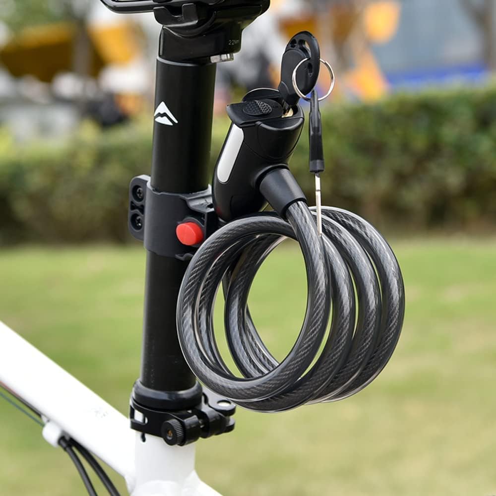 Bike Lock,Portable Copper Lock Core Chain Lock Steel Cable Lock Self-Wound Alloy Lock Mountain Bike,Motorcycle Fixed Accessories Anti-Theft Lock (Black 180cm)