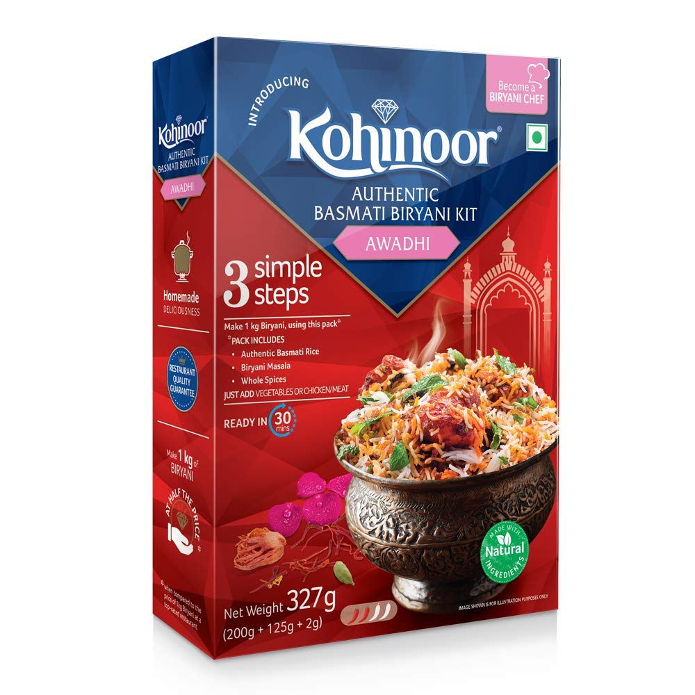 Kohinoor Authentic Basmati Biryani Hyderabadi Kit, Simple Recipe in 3 Steps, Ready to Cook Biryani 339g