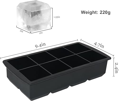 Miniatura 2 de Bongpuda - Bandejas grandes de silicona para cubitos de hielo para congelador, molde de bloque de hielo grande con asa, molde cuadrado para cubitos