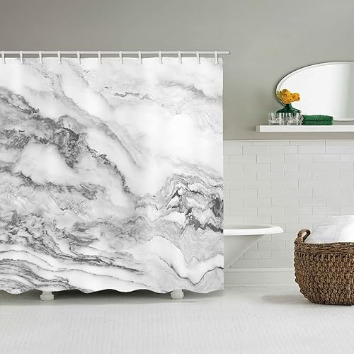 Miniatura 3 de Cortina de ducha de baño 3D de mármol, cortina de ducha estándar de lujo para bañera, cortina de ducha de tela lavable impermeable, 12 ganchos