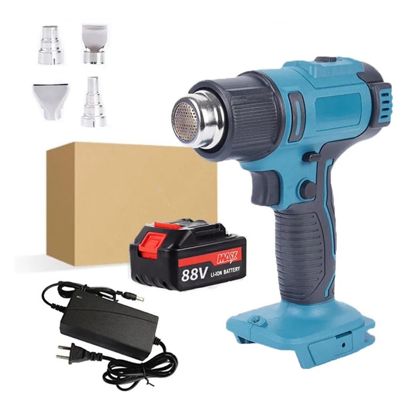 Electric Heat Gun Cordless 0-550? 2-Speed LED Temperature Display Hot Air Gun with 4/7 Nozzles (Color : 1 Battery Set 1) (1 Battery Set 1)