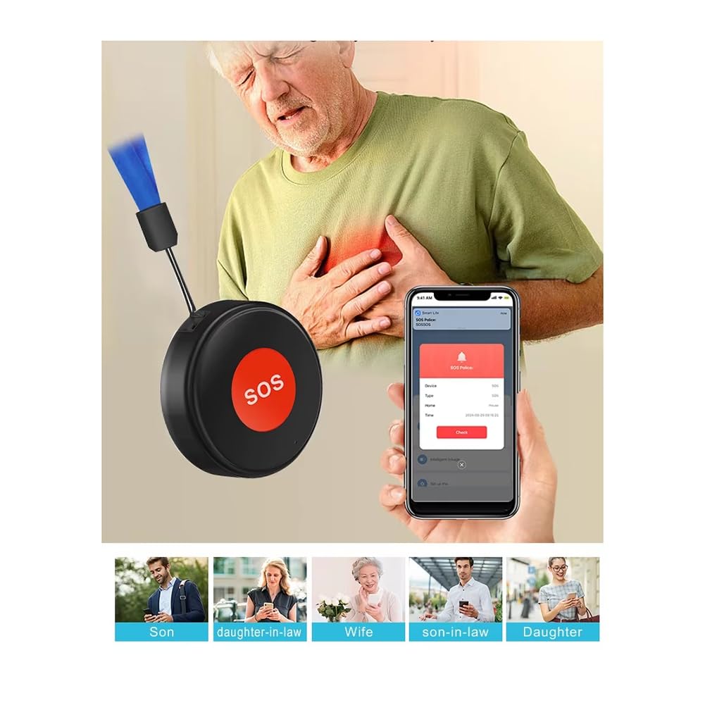 Botón de Emergencia SOS WiFi Tuya Inalámbrico de una Tecla para Llamar Ayuda, Protección de Seguridad para el Hogar, Ancianos y Niños, Control A Través de la APP Life.