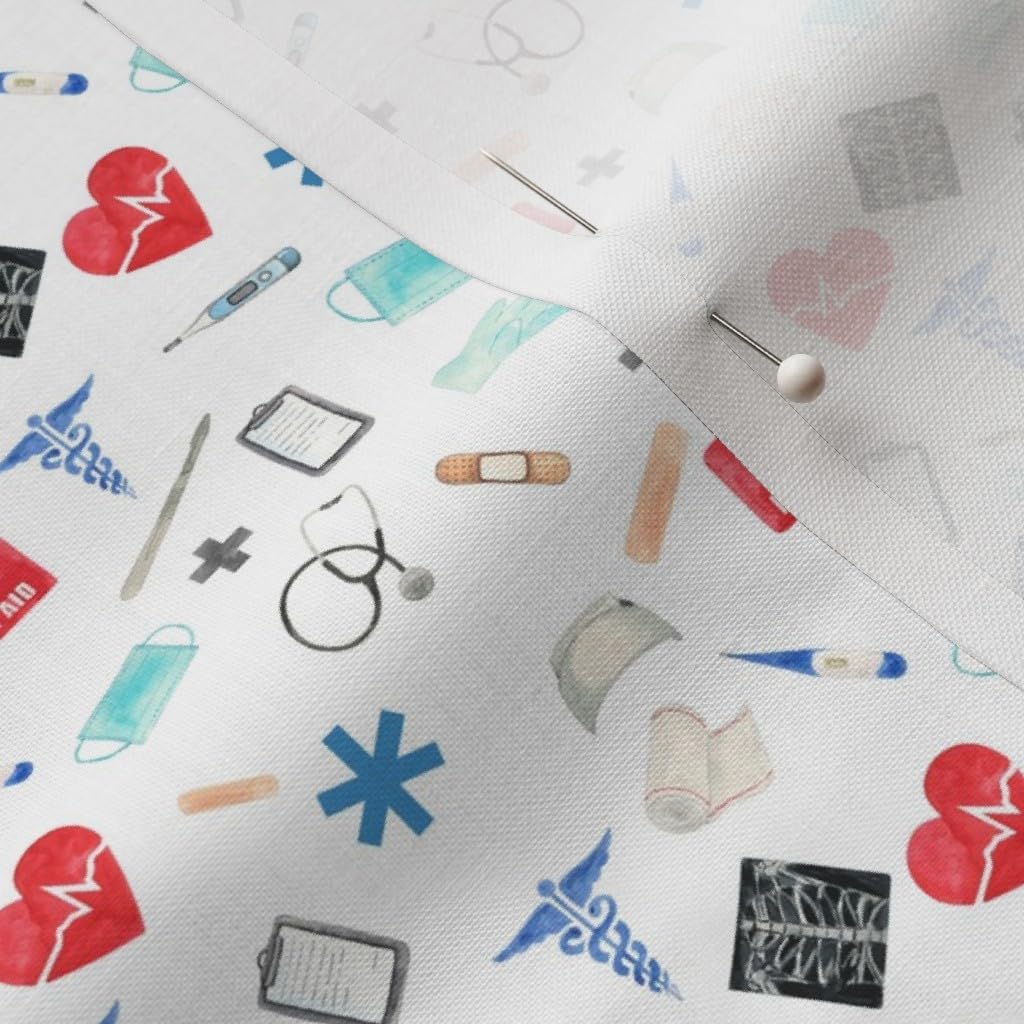 Spoonflower Fabric - Love Flowers White Doctor Medical Nurse Medicine Scrubs Printed on Petal Signature Cotton Fabric by The Yard - Sewing Quilting Apparel Crafts Decor