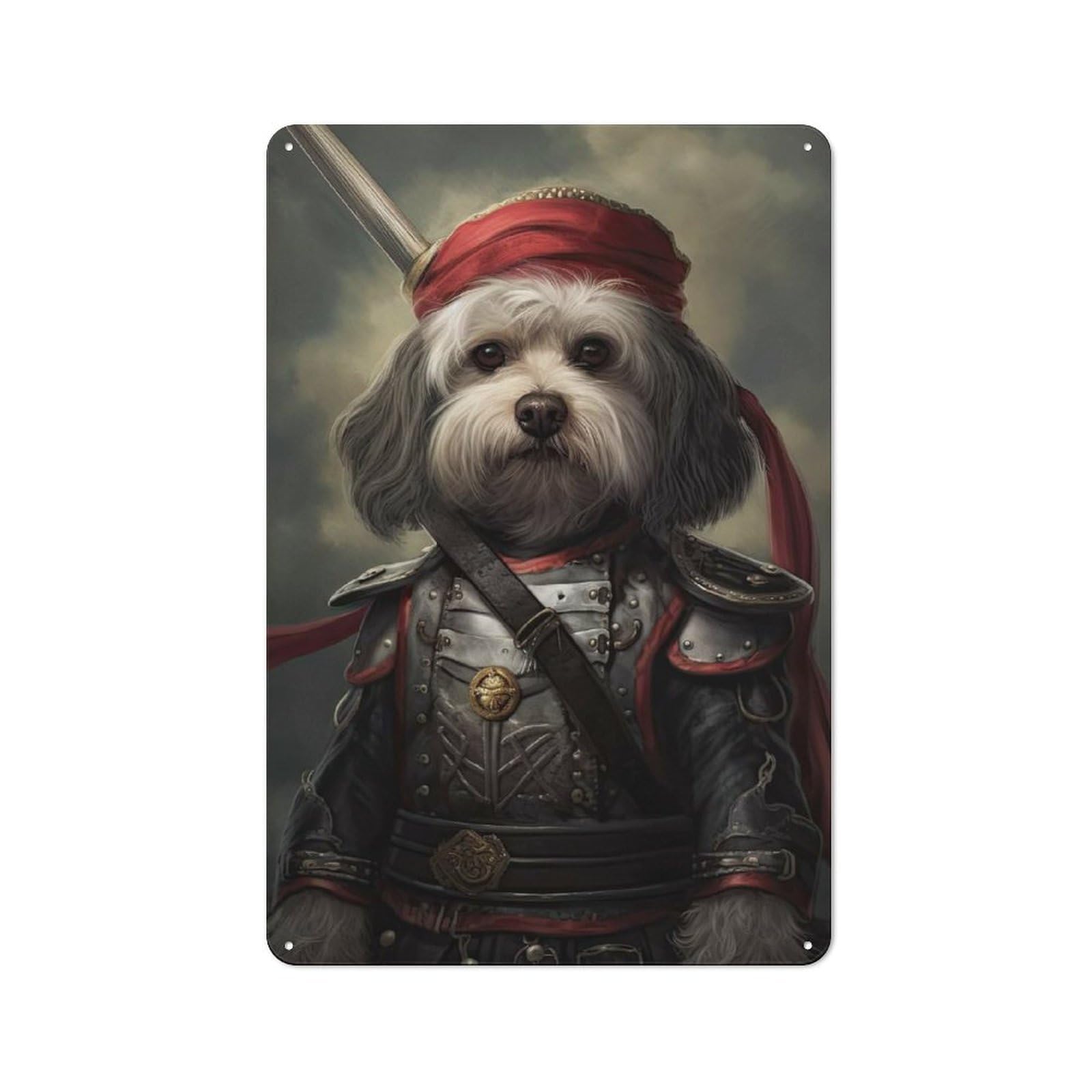 Junmoney Style-21 Havanese Dog In Armor Cottage Metal Wall Decor 30X20cm, Shed Metal Sign For Conservatory, Home Bar Or Utility Room