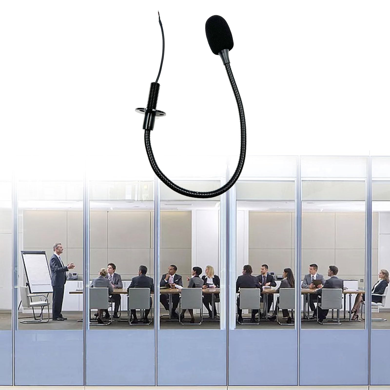 Haoyull Flexible Gooseneck Mic Conference Microphone Ø9.7X4.5mm Mic Head 7.0x410mm with 20cm Cable for Bus Computer Meetings