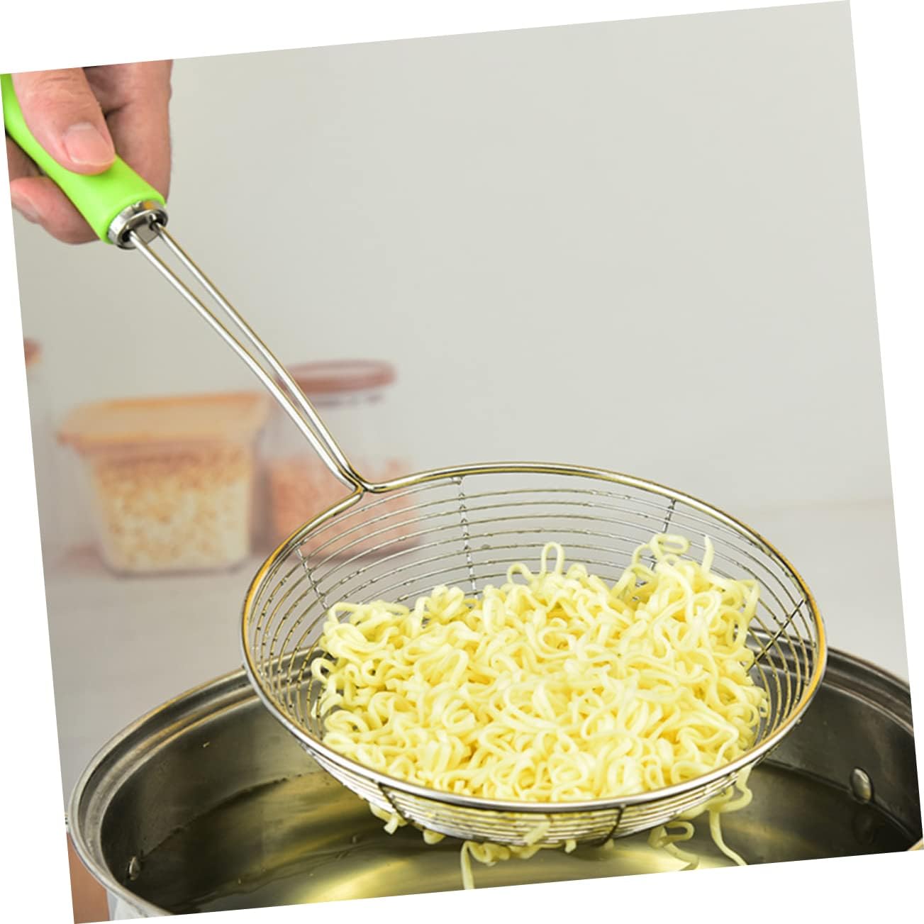 ABOOFAN Stainless Steel Slotted Spoon Long Handle Heavy-Duty Strainer Ladle for Hot Pot Noodles and Fried Foods Kitchen Cooking Tool for Home and Restaurant Use