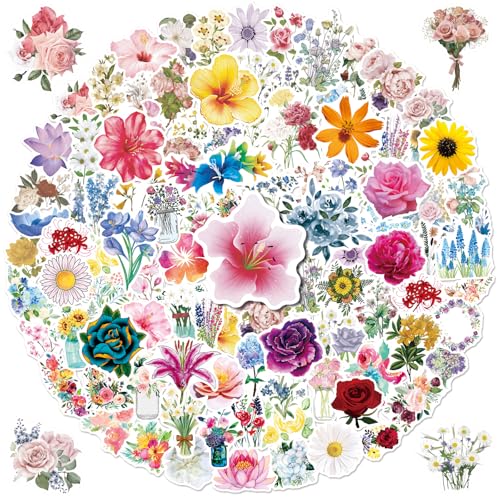 Anwyll 200Pcs Flower Stickers - Pretty Water Bottle Stickers Waterproof Vinyl Floral Aesthetic Sticker Bulk Self Adhesive Spring Summer Sticker Pack for Scrapbooking Laptop Journaling Computer