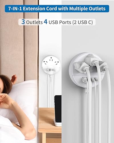 Miniatura 2 de NTONPOWER - Tira de alimentación de enchufe plano, cable de extensión plano ultrafino de 5 pies con 4 puertos USB (2 puertos USB C), regleta de