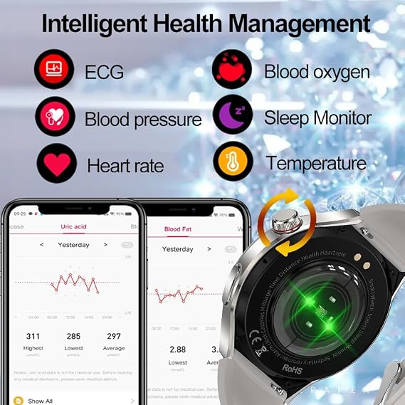 Smart Watch ECG with Bluetooth Phone Call SpO2 Blood Pressure | Waterproof Fitness Tracker with Heart Rate Blood Oxygen PPG BMI HRV Sleep Monitor for Android iOS