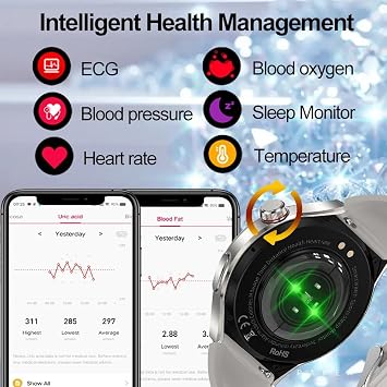 Smart Watch ECG with Bluetooth Phone Call SpO2 Blood Pressure | Waterproof Fitness Tracker with Heart Rate Blood Oxygen PPG BMI HRV Sleep Monitor for Android iOS