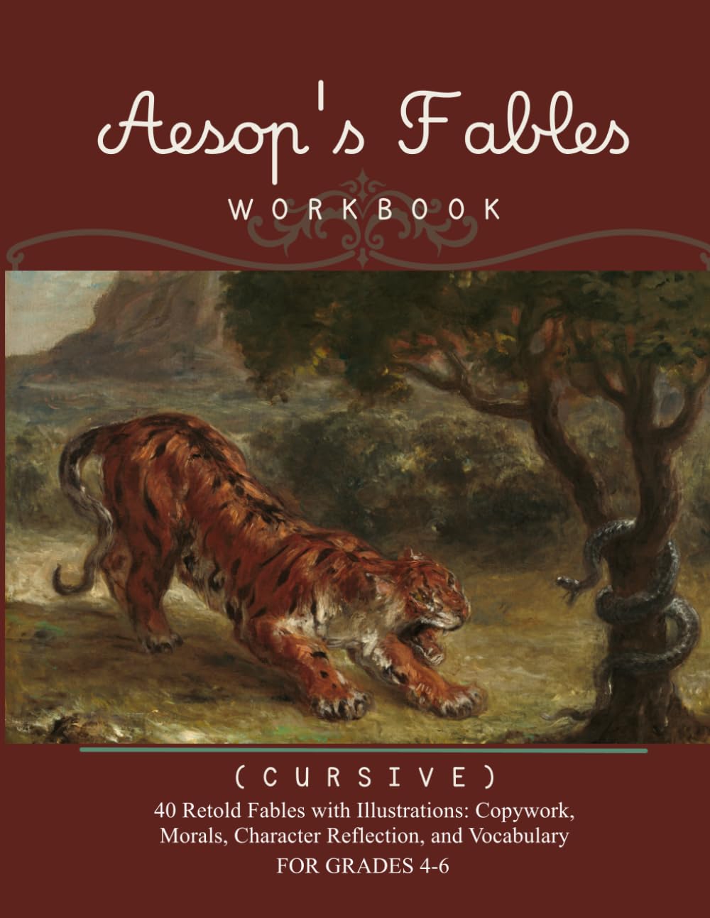 Aesop's Fables Workbook Copywork. Character Map & Vocabulary (In Cursive)