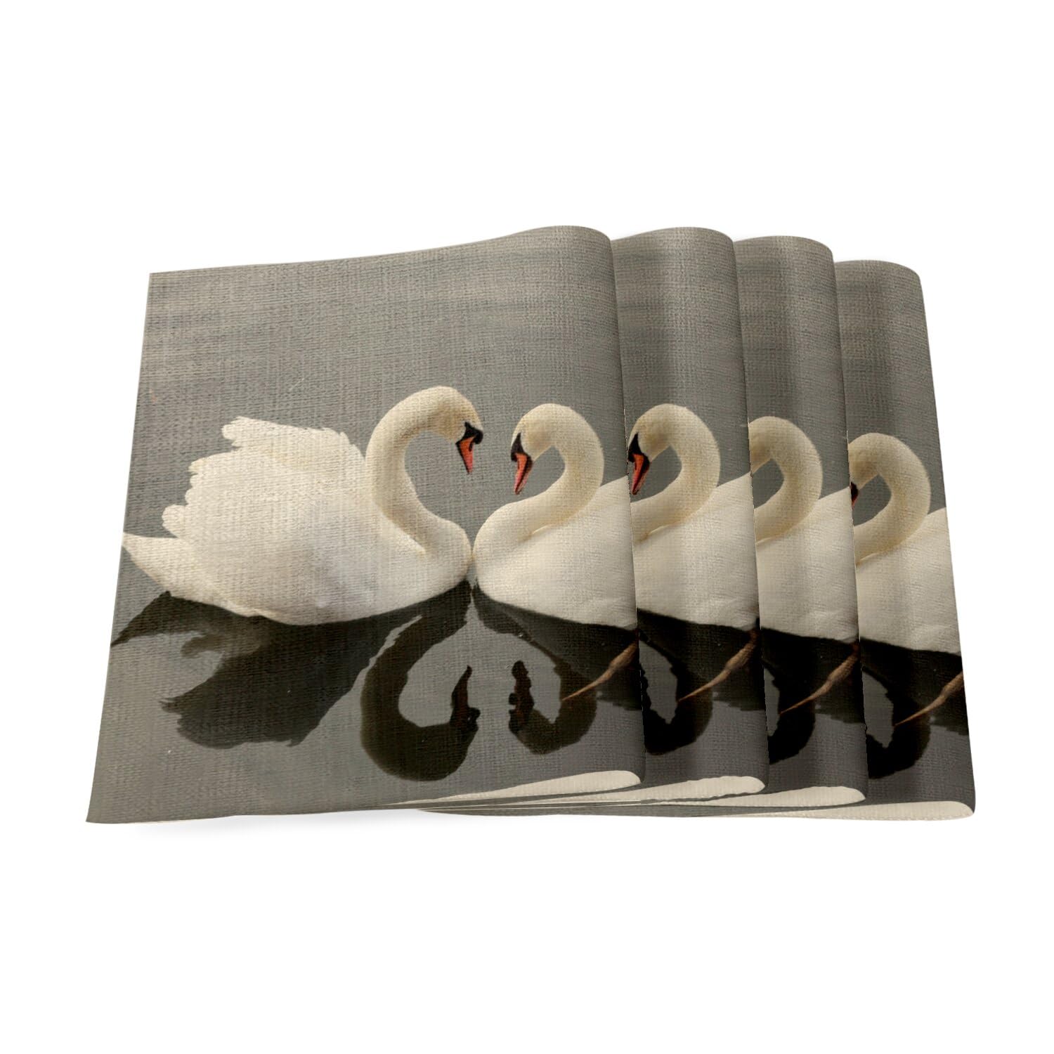 Sets de table en lin grand format au motif de cygnes symbole d'amour