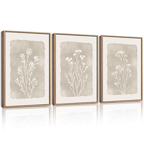 KUVIOKE Boho Botanical Flower Framed Wall Art Farmhouse Vintage Floral
