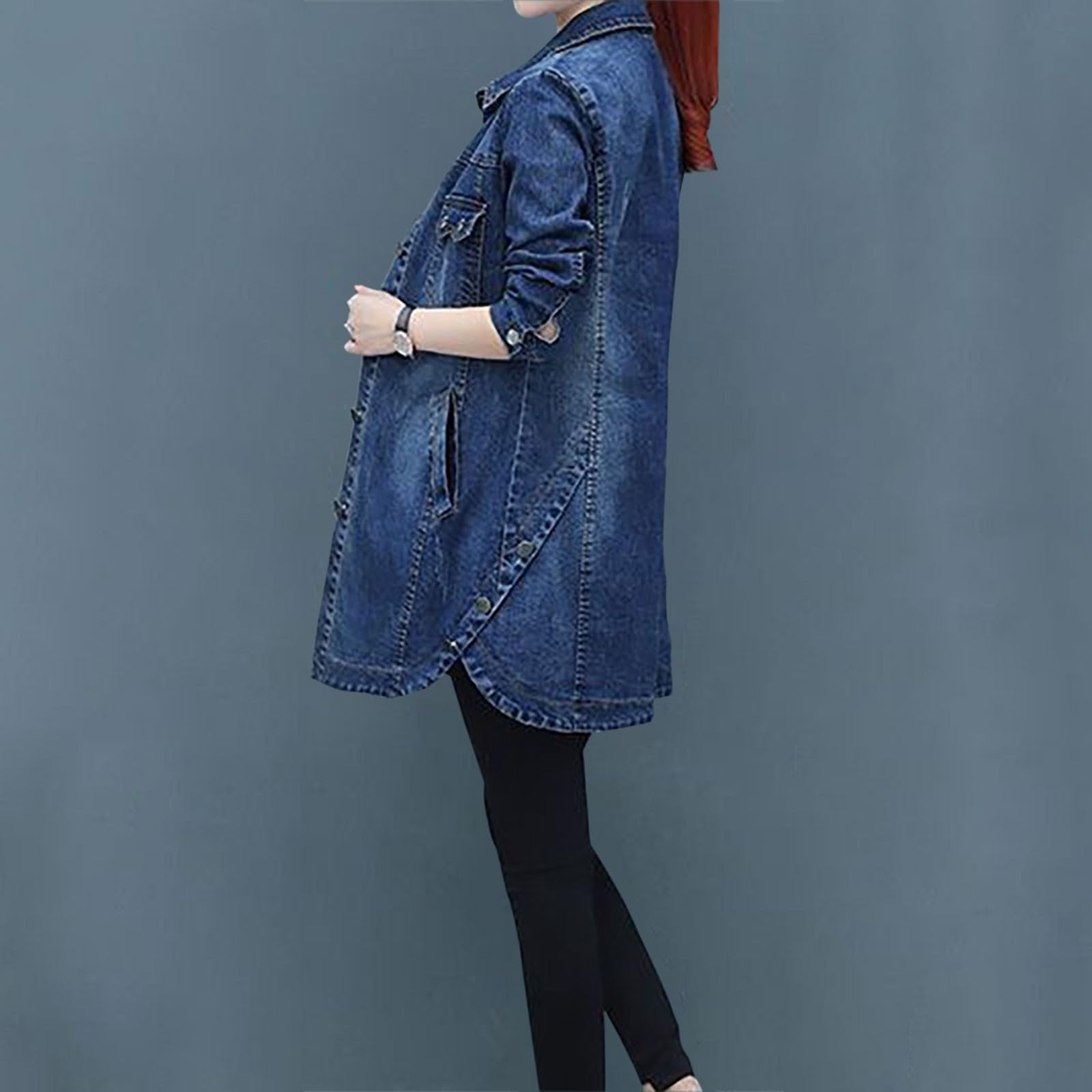 Cocila Veste en jean pour femme, manteau slim brodé à manches longues, vestes manteaux Compressible En Duvet blouson femme Beige Femme Demi Saison Saharienne Manteaux Et Blousons Imperméable