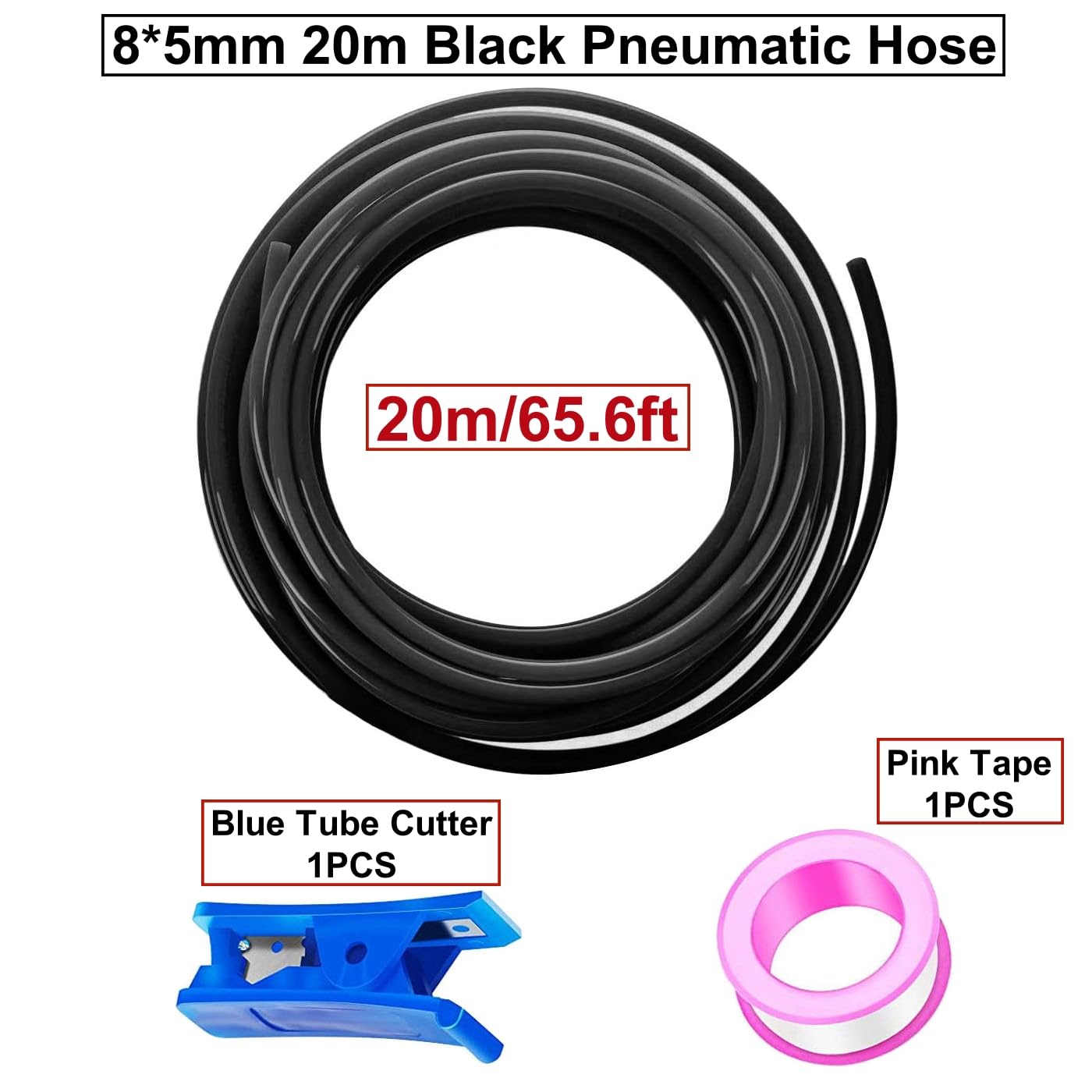 20Metri Tubo Pneumatico per Aria Compressa Nero 8mm Diametro Esterno5mm Diametro Interno,poliuretano PU tubo flessibile aria Kit,Aria Pneumatica Tubo Adatto Per il di vari Utensili Pneumatici