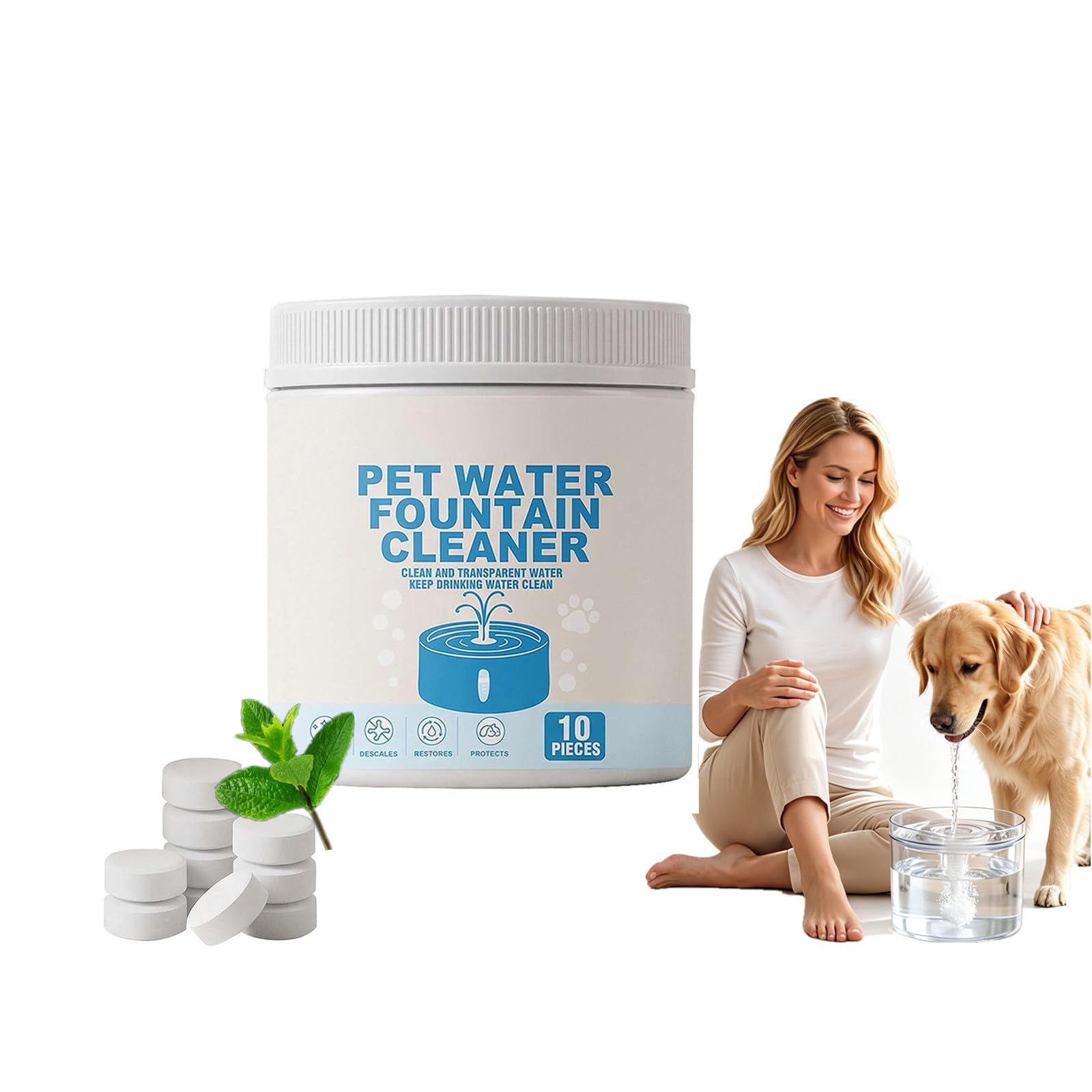 Pet Water Fountain Cleaner & Descaler Tablets, Scale Cleaning Effervescent Tablets, Removes Limescale & Buildup, Cat Dog Fountain Pump Filter Cleaning Tablet