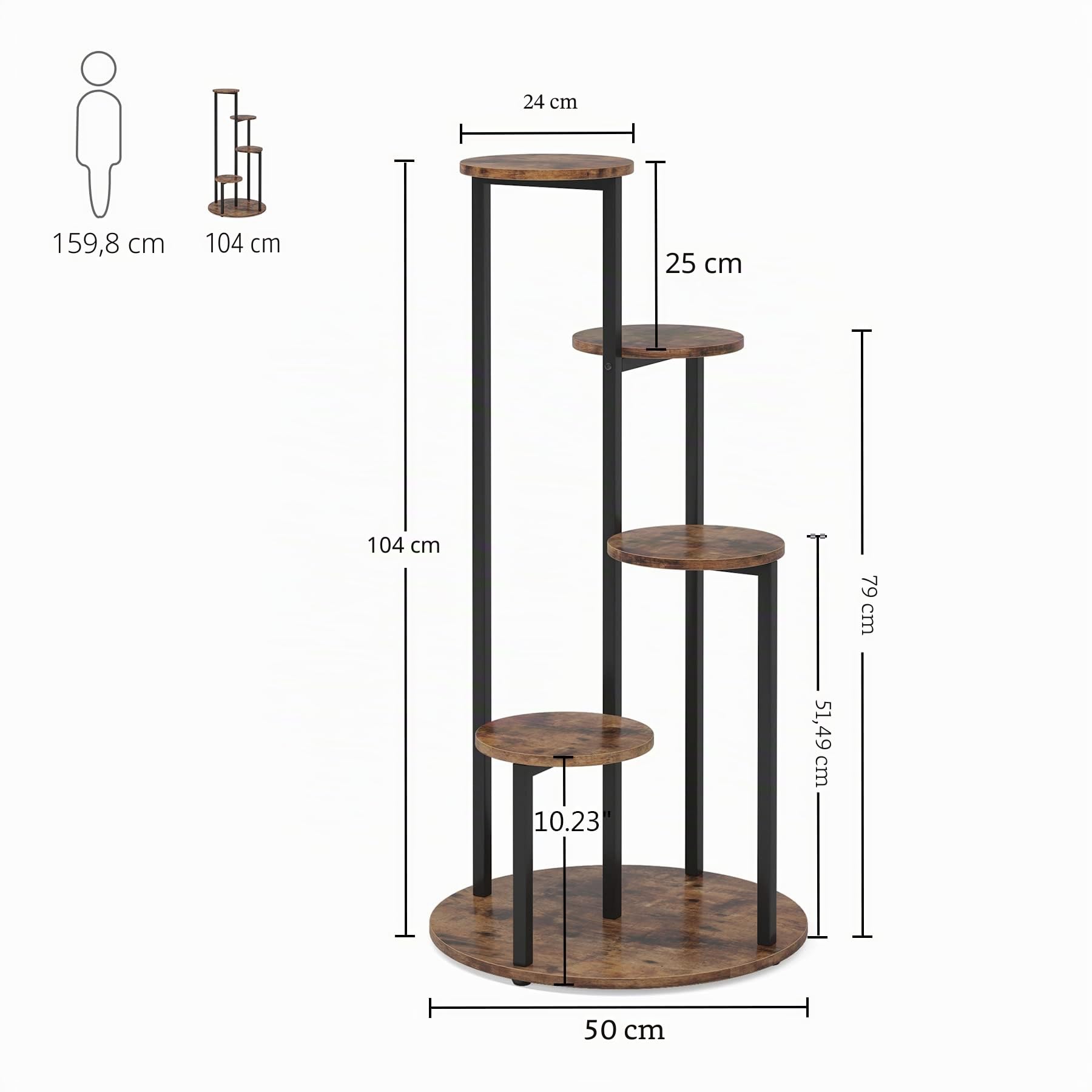 Tribesigns Pflanzenständer für den Innenbereich, 5 Etagen, 103 cm, Holz-Pflanzenregalhalter für mehrere Topfpflanzen, Eck-Blumentopfständer mit Metallrahmen für Balkon, Garten, Terrasse