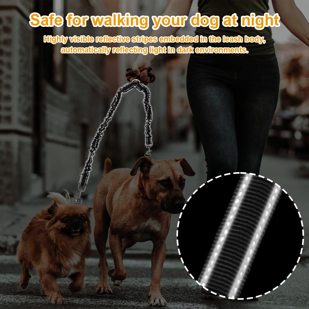 Doppelleine Für 2 Hunde - 360° Drehbar Mit Reflektorstreifen
