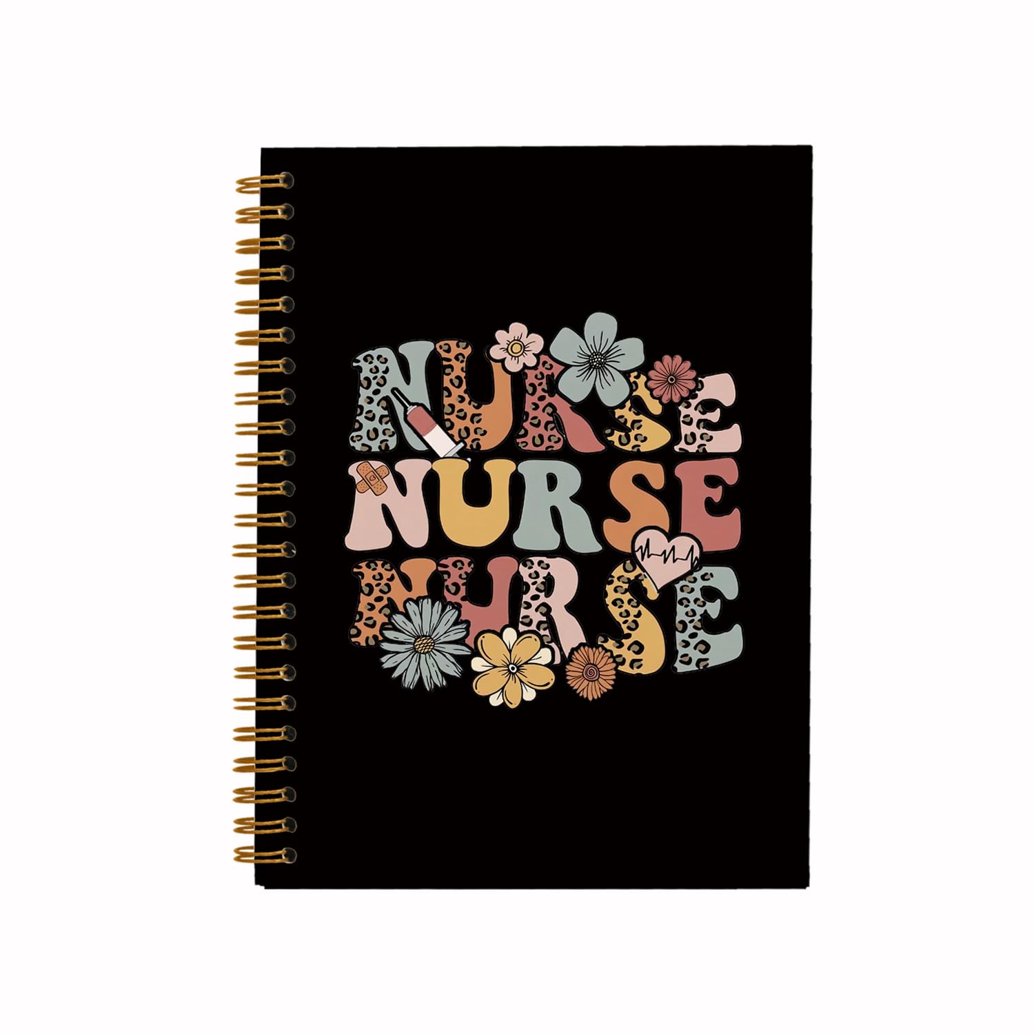 QUICQOD Cuaderno de tapa dura con espiral para notas de trabajo, regalos de agradecimiento para enfermeras, regalos de graduación para estudiantes de enfermería, diarios de lectura negros para