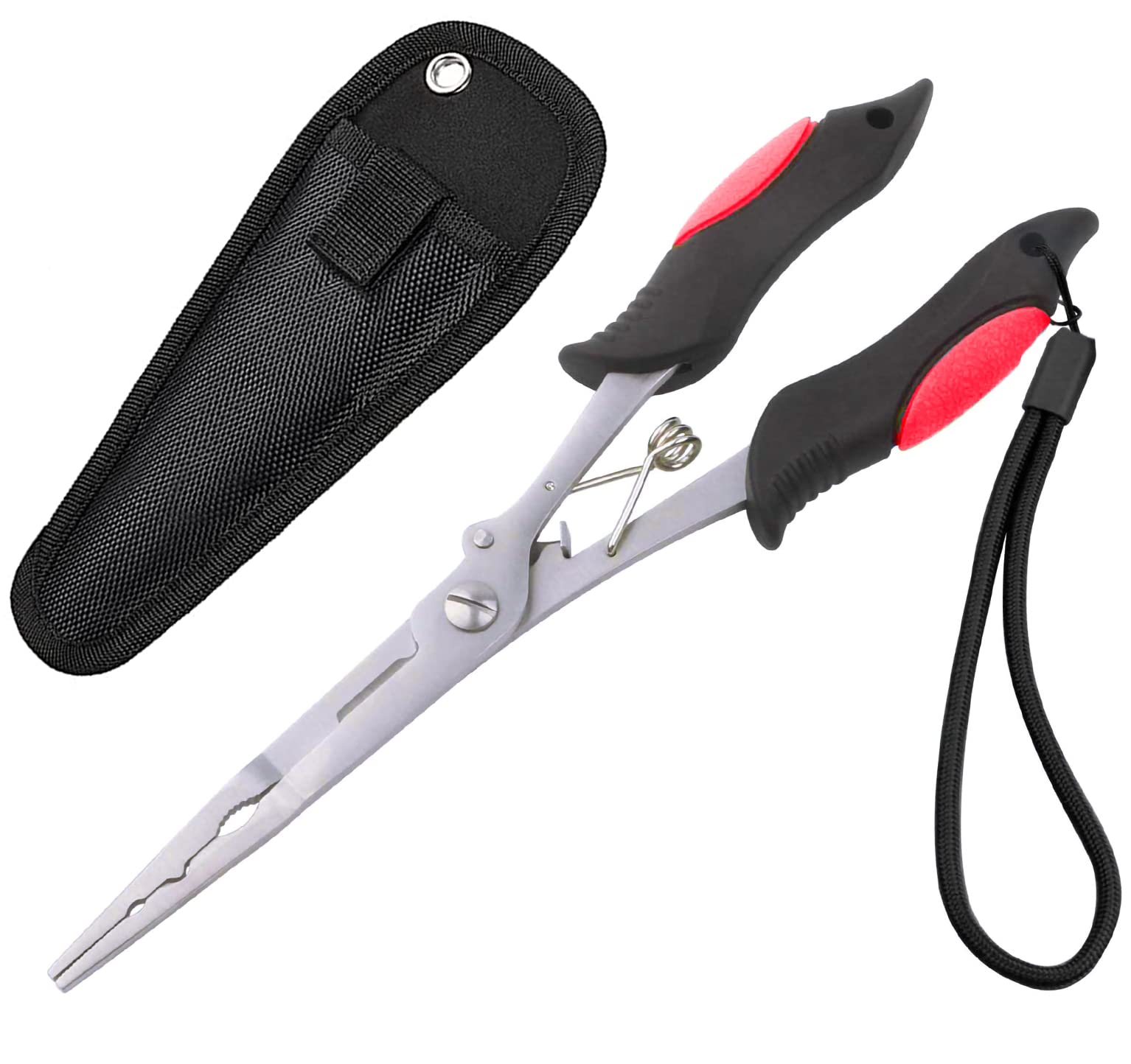 Caija-H Men's Red 22Cm Long Nose Fishing Pliers With Scissors-Fishing Hook Remover Plier Tool, Disgorgers/Pike Line Cutter Fishing Accessories With Sheath,Fishing Gifts For