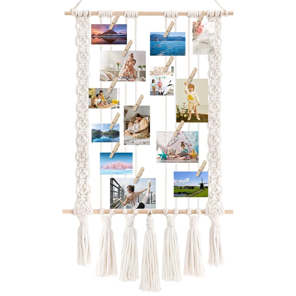Espositore Foto Appendere QWLWBU - Cornice Legno Bohémien 9 Clip 140cm - Foto 10