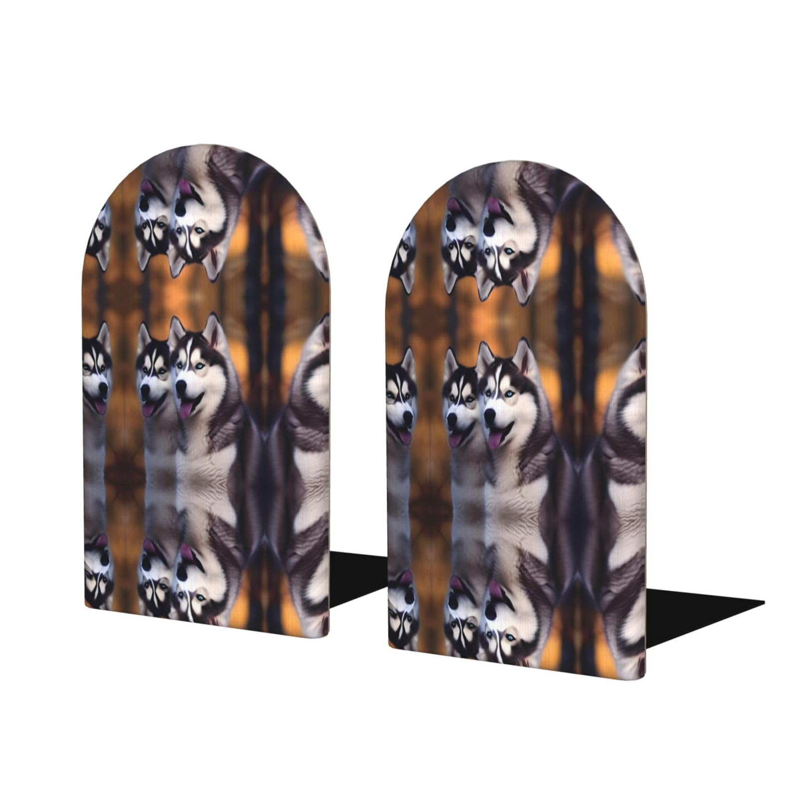Husky Dog Stylish Bookends with Full-Print Design Durable Wooden and Metal Bookend Set for Home, Office