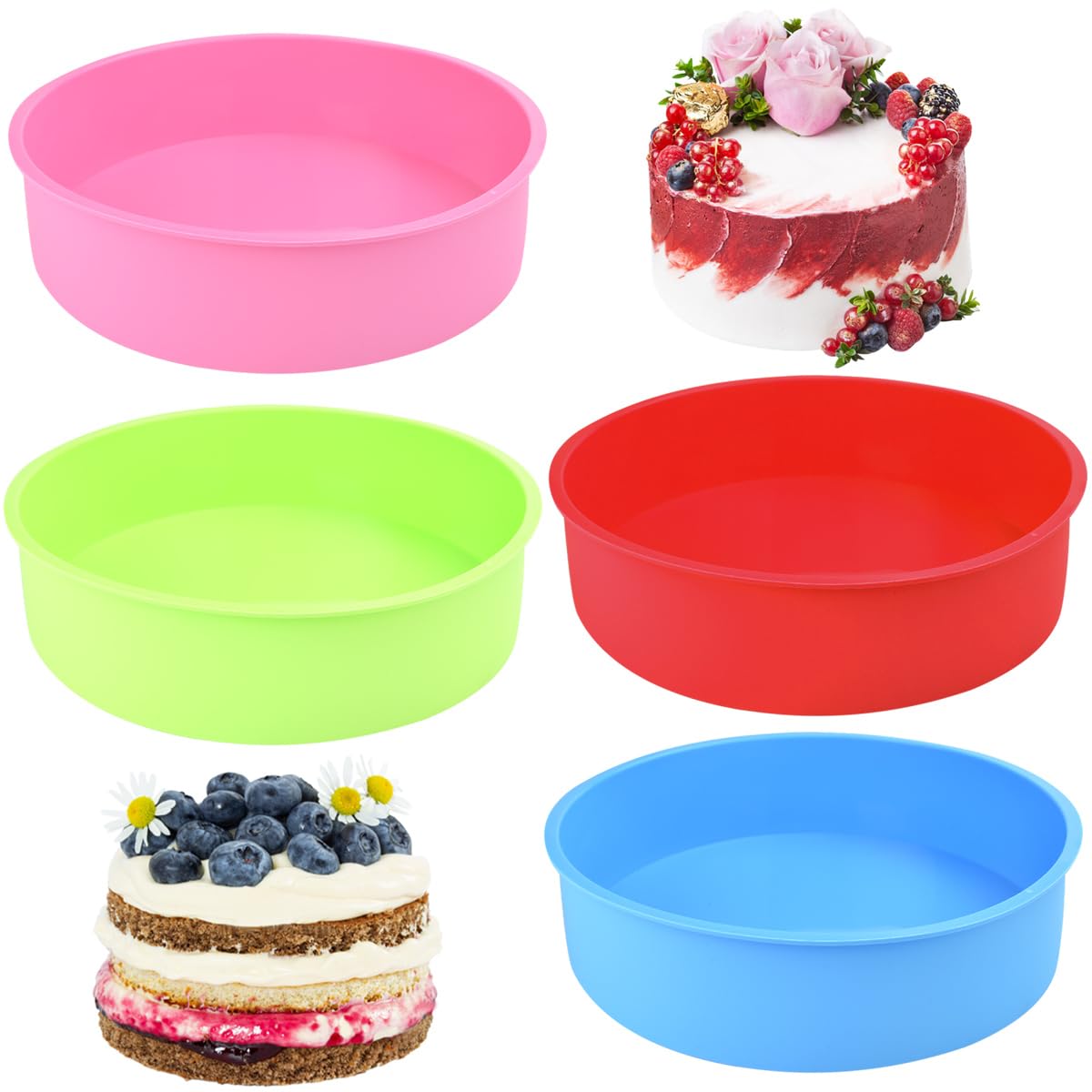 4 PCS 8 Inch Silicone Cake Mould Round Cake Mould Cakes Tins Non-Stick