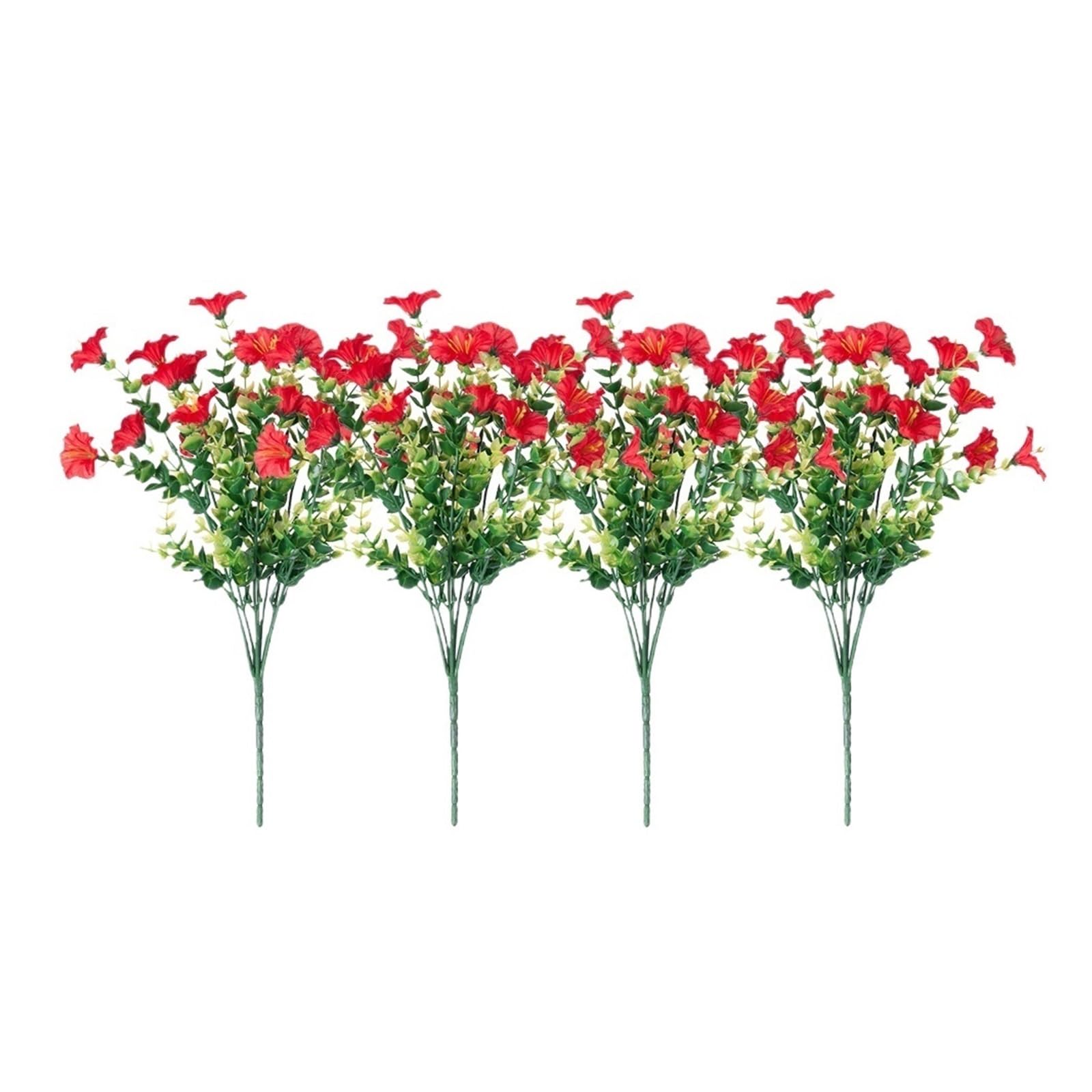 Yeobezn Artificial Buttercup Flowers 12PCS Morning Glory Flowers Outdoor Decoratio Resistant Shrub Plants For Porch Farmhouse Garden Home Yard Decor(Red)