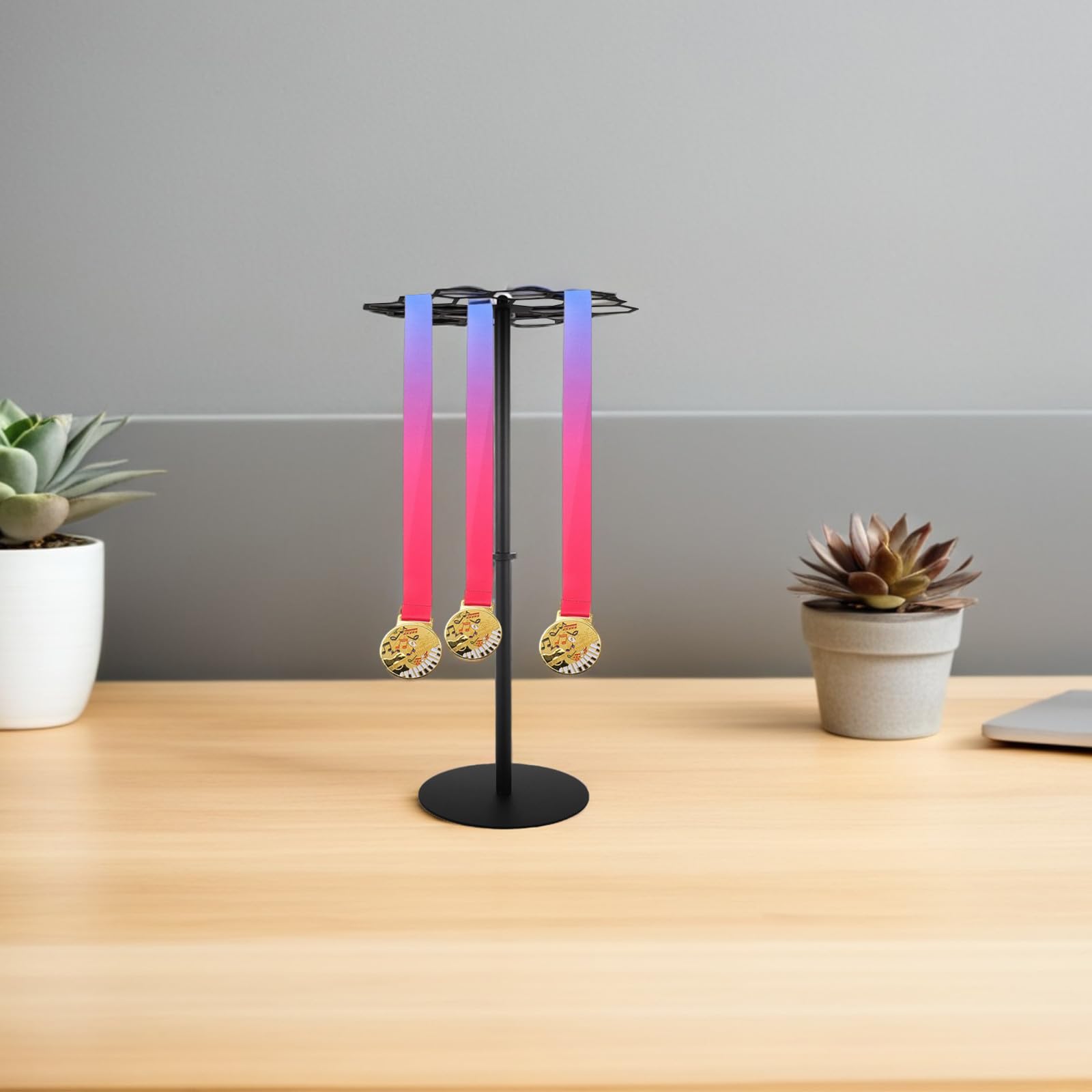 Beavorty Porta Medallas Giratorio de Metal Multifuncional Soporte para Exhibición de Medallas Deportivas en Casa y Oficina