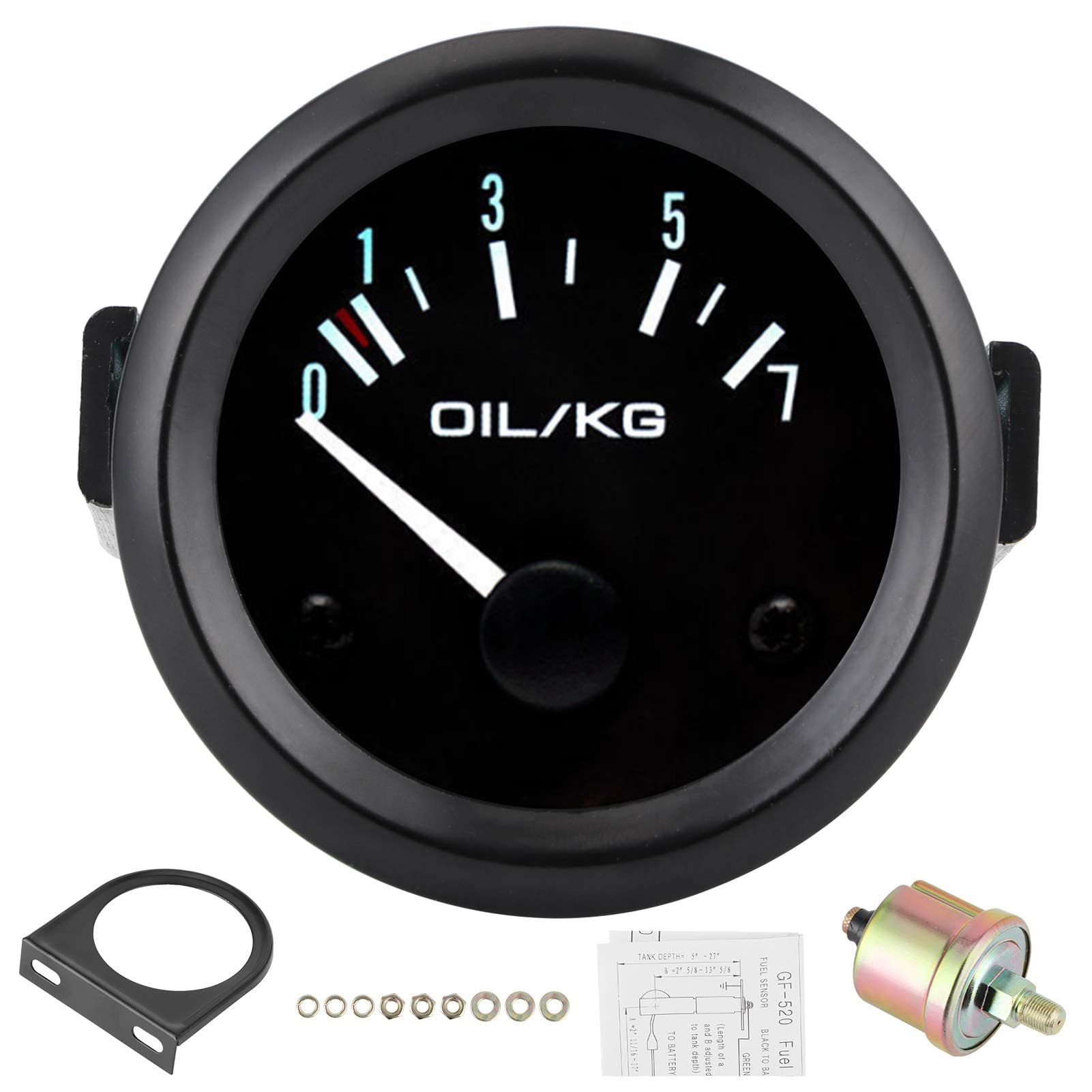 Kit manometro olio, manometro olio universale 12V 0-7 kg/cm² Strumento per auto diametro 52 mm con sensore LED bianco