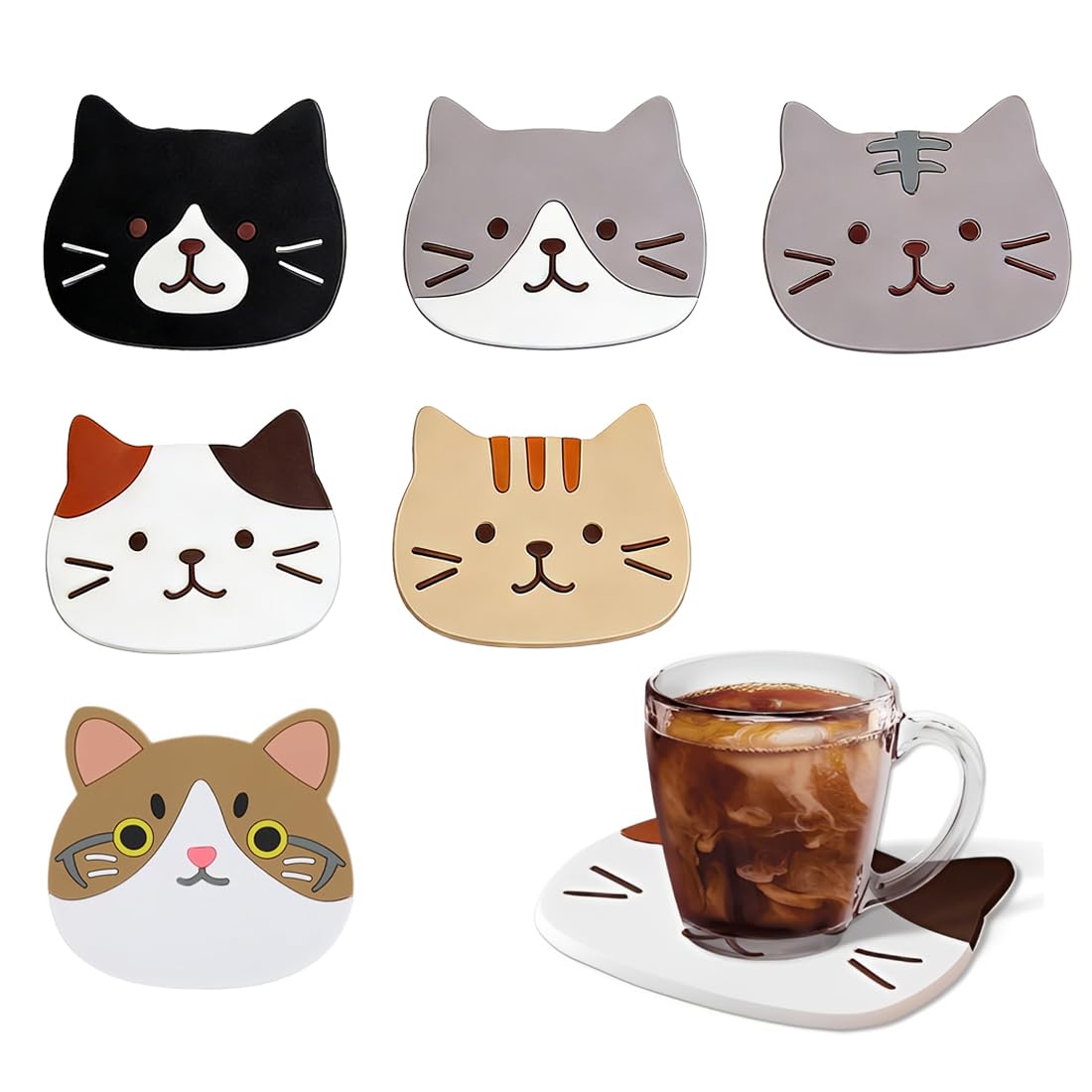 Posavasos de silicona con forma de gato antideslizantes resistentes al calor regalo para amantes de los gatos