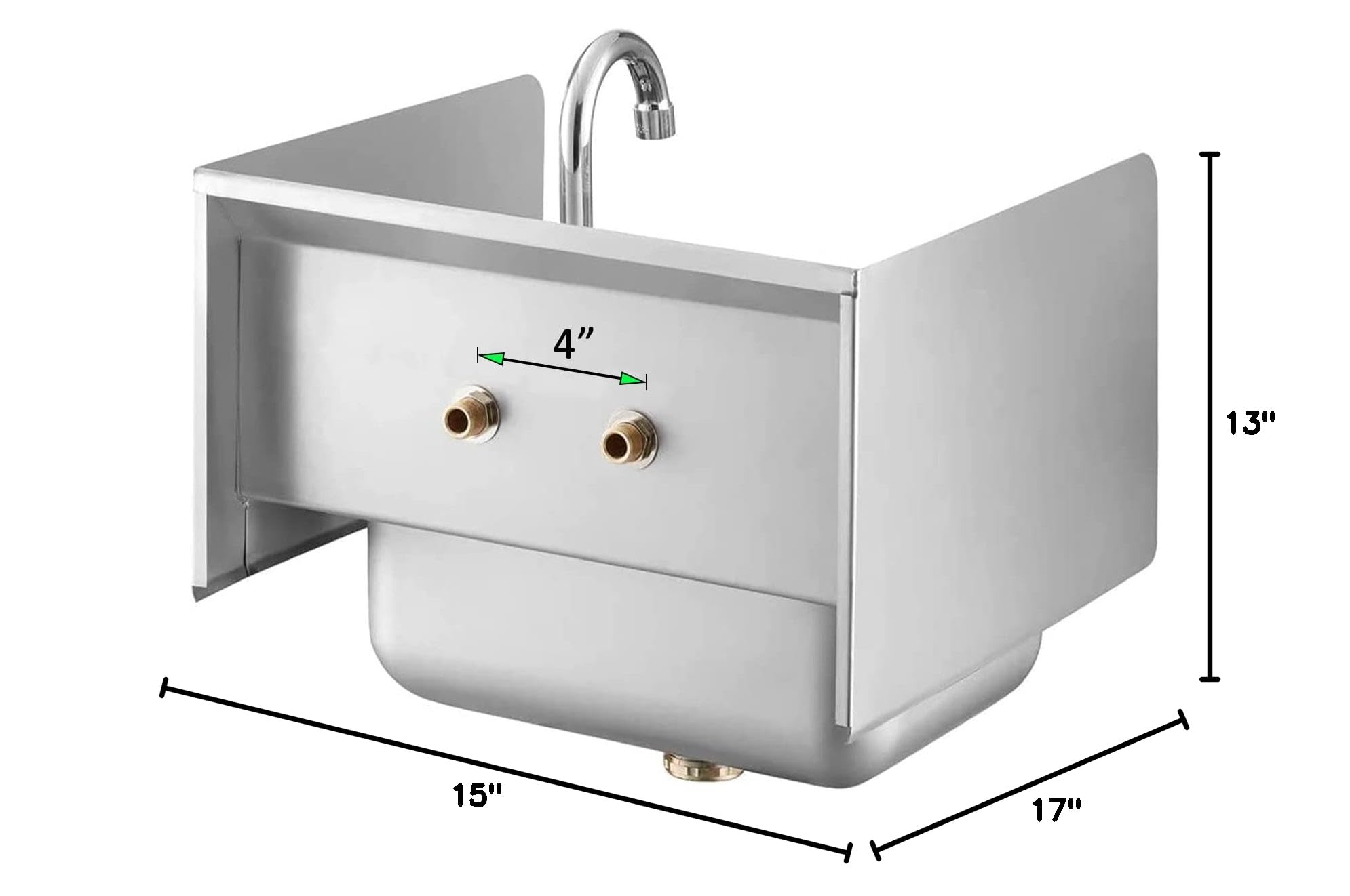 AmGood Stainless Steel Wall Mount Hand Sink with Faucet and Sidesplash 17" x 15" | NSF Commercial Hand Washing Basin For Restaurant, Kitchen and Home