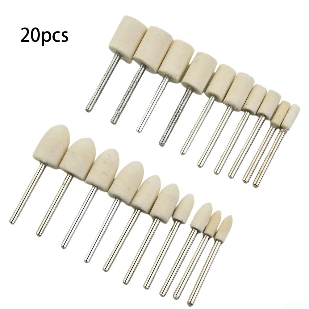 Set di punte professionali per lucidatura in feltro di lana per attrezzature in vetro e metallo (20PCS)