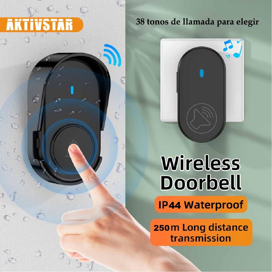 Timbre Inalámbrico Exterior Impermeable, Kit Timbre Puerta Ip66 Impermeable (Blanco)