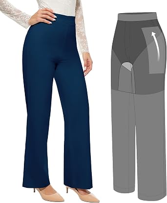 BRXL 2 in 1 Dress Pants for Women Work Tummy Control Shapewear Long Wide Leg Winkle Free Business Casual