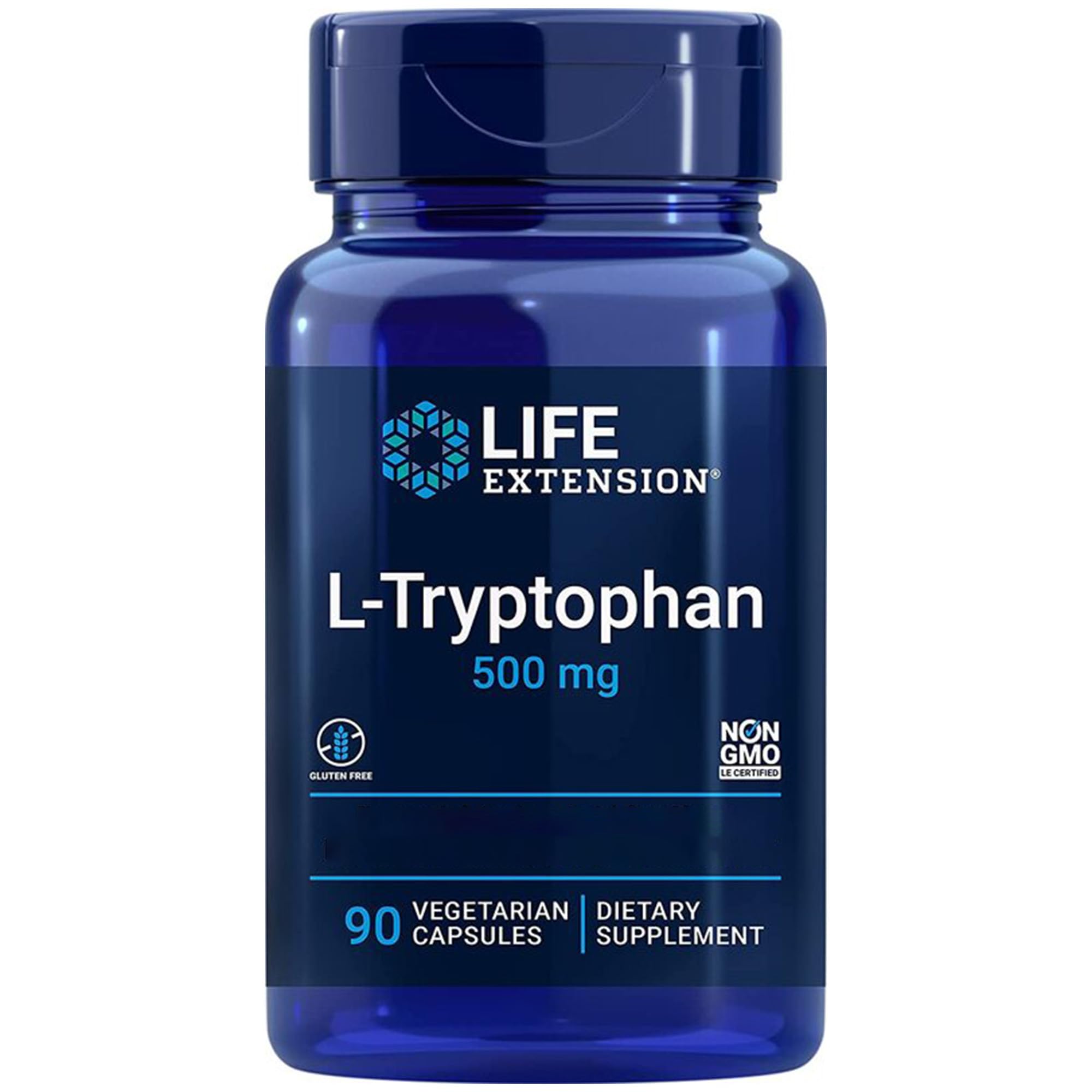 Life Extension, L-Tryptophan, 90 vegane Kapseln, 500mg L-Tryptophan je Dosis, Glutenfrei, Sojafrei, GMO frei, Geschmacksneutral