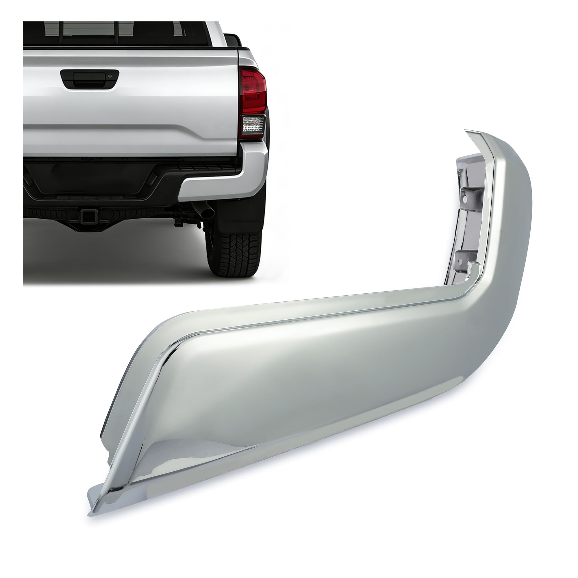 ECOTRIC Rear Bumper End Caps RH Compatible with 2016-2024 Toyota Tacoma w/o Parking Sensors Holes Chrome Covers Corner Extension Replacement for TO1105131 Passenger Side
