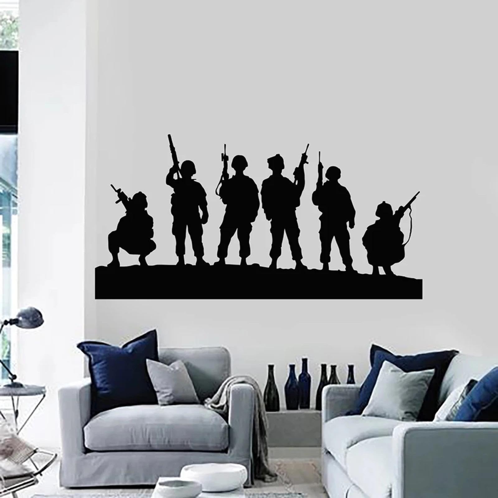 Black/Soldier Silhouette Military Theme Vinyl Wall Sticker for Kids Boys' Bedroom Playroom Decoration